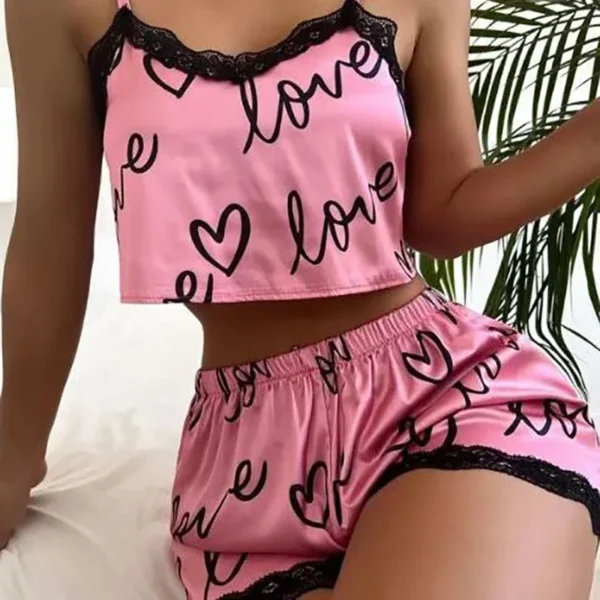 2023 Women's Sleep Lounge European American Pajama Sets Sexy Cute Print Pajamas Home Furnishings Fashion Lace Splicing Sling Set