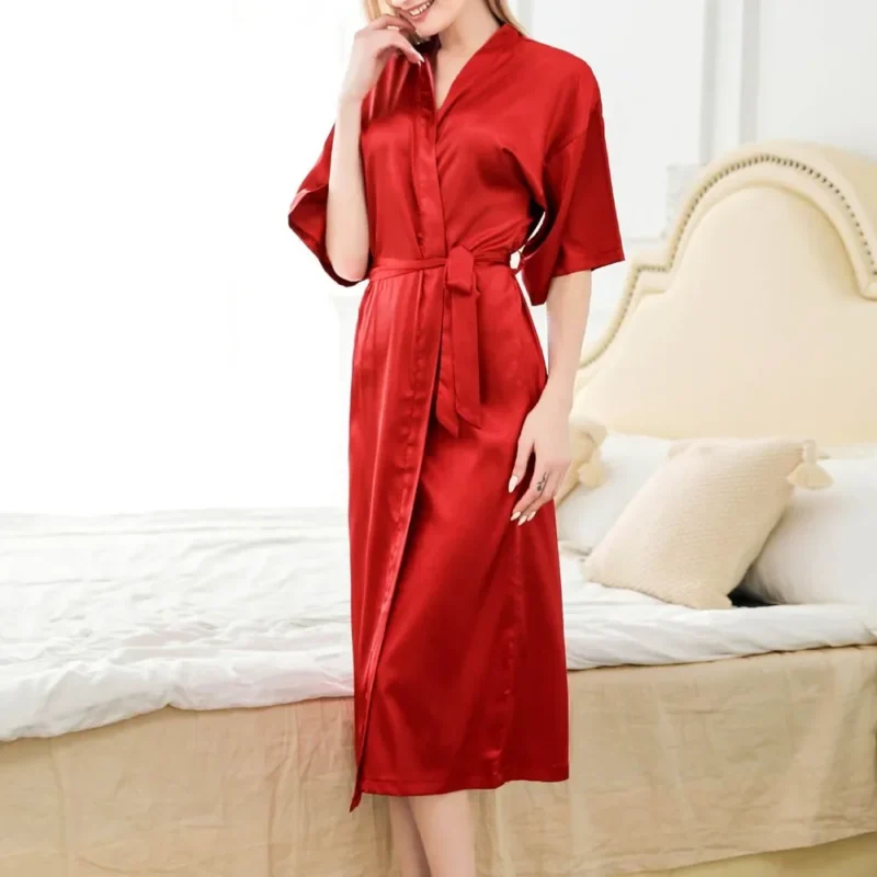 Roben Bademantel Satin Seide Pyjama Damen Hochzeit Kurzarm Lang Lose Nachthemd Dessous Kurzarm Lang Lose Nachthemd