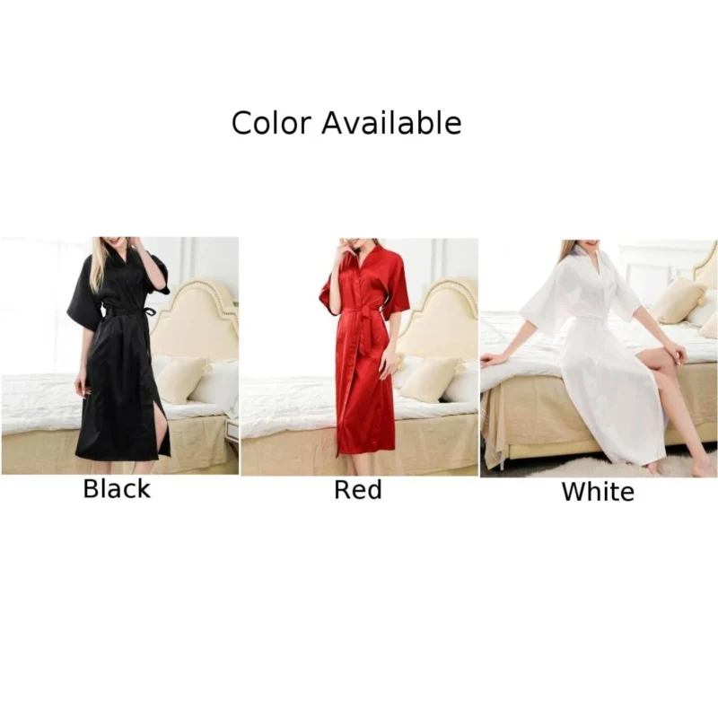 Roben Bademantel Satin Seide Pyjama Damen Hochzeit Kurzarm Lang Lose Nachthemd Dessous Kurzarm Lang Lose Nachthemd - Image 5