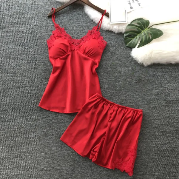 2 Pieces Sleepwear Pajama Set For Women Faux Silk Stain Nightwear Sexy Sleeveless Sling Camis Tops Shorts Home Clothes Pijama