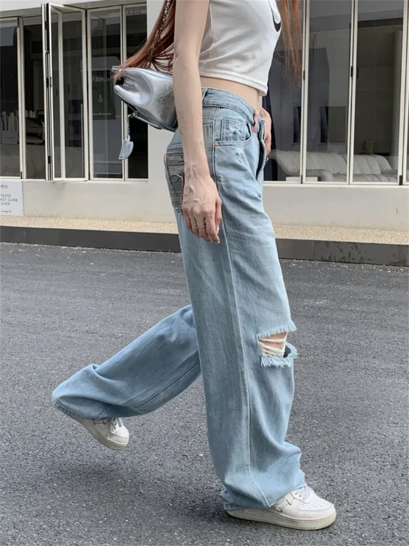 PLAMTEE S-XL Women Pockets Jeans Chic Loose Autumn Straight Casual 2023 New Denim Vintage Wide Leg Daily Streetwear Pants - Image 5