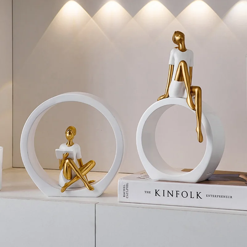 Modern Light Luxury Style Art Resin Reading Girl Figure Ornament Entryway Living Room Tv Cabinet Wine Cabinet Decorative Statue - Image 3