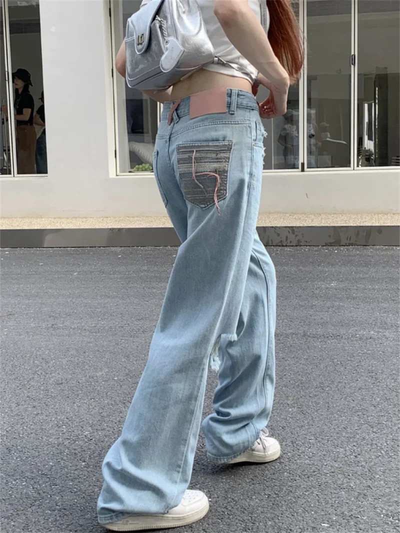 PLAMTEE S-XL Women Pockets Jeans Chic Loose Autumn Straight Casual 2023 New Denim Vintage Wide Leg Daily Streetwear Pants - Image 3
