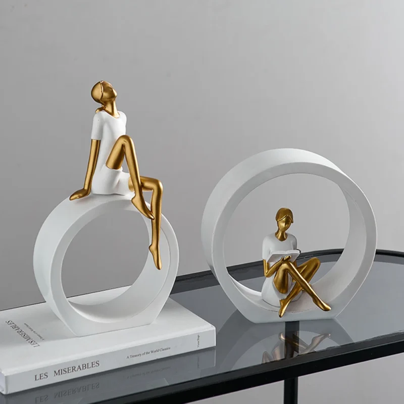 Modern Light Luxury Style Art Resin Reading Girl Figure Ornament Entryway Living Room Tv Cabinet Wine Cabinet Decorative Statue - Image 2