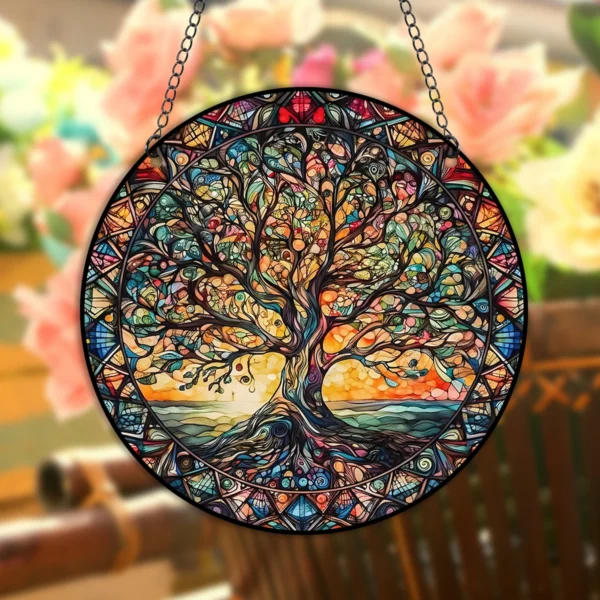 1PC Tree of Life Wall Art Decor Hanging Sign Decorative Indoor Outdoor Window Acrylic Welcome Plate Pendant Decoration