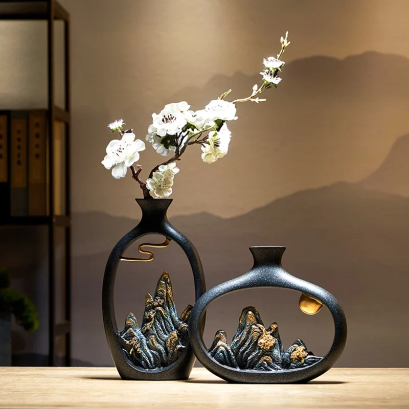 Resin Vase Table Decoration & Accessories Home Decoration Luxury New Chinese Style Mountain Scenery Vase Decoration - Image 4