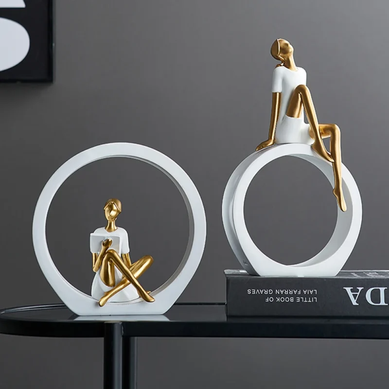 Modern Light Luxury Style Art Resin Reading Girl Figure Ornament Entryway Living Room Tv Cabinet Wine Cabinet Decorative Statue - Image 5