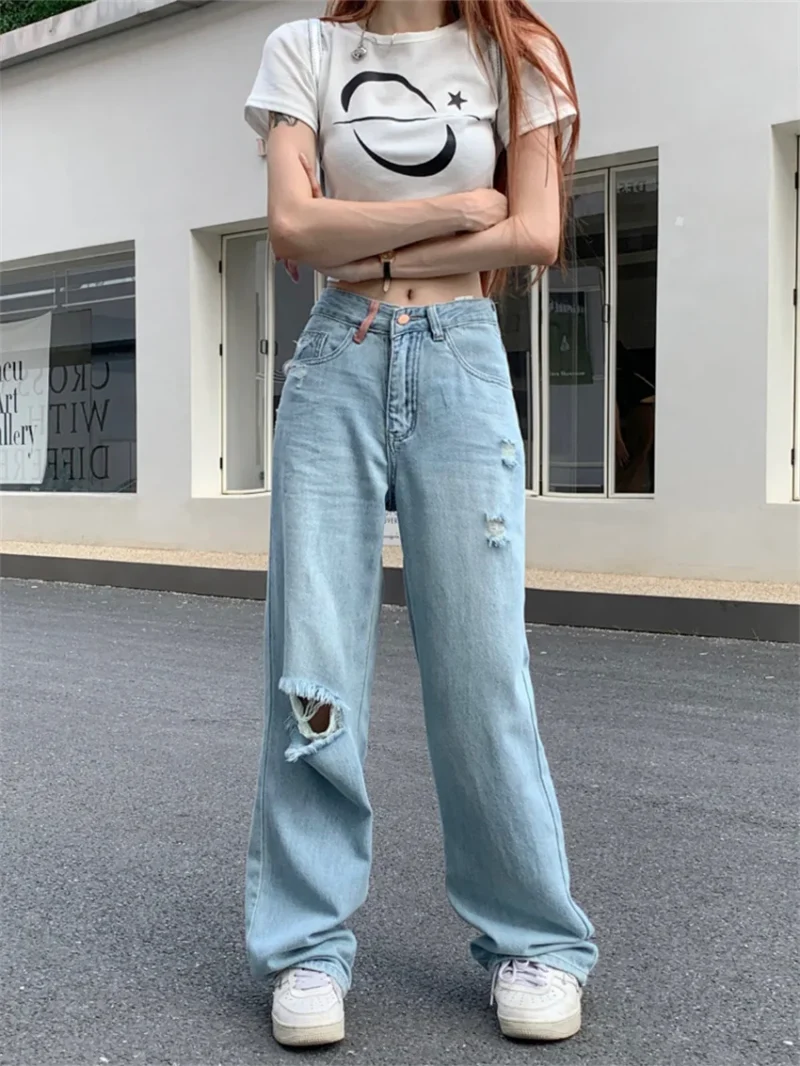 PLAMTEE S-XL Women Pockets Jeans Chic Loose Autumn Straight Casual 2023 New Denim Vintage Wide Leg Daily Streetwear Pants - Image 2