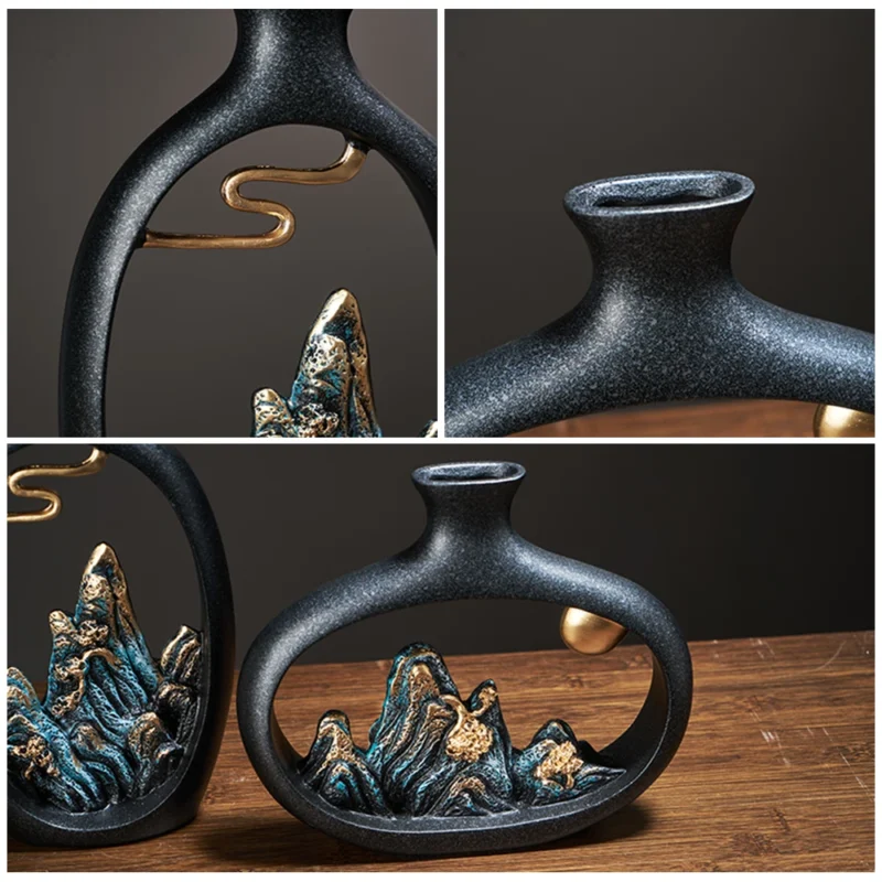 Resin Vase Table Decoration & Accessories Home Decoration Luxury New Chinese Style Mountain Scenery Vase Decoration - Image 6