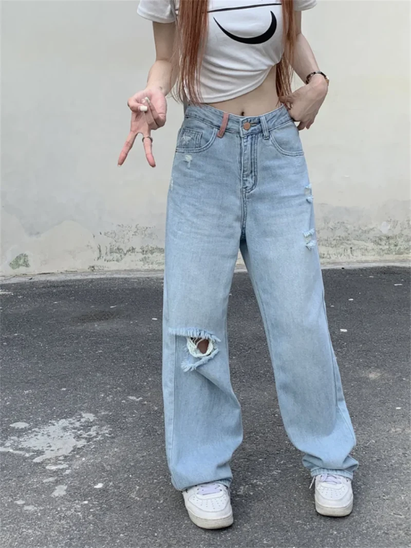PLAMTEE S-XL Women Pockets Jeans Chic Loose Autumn Straight Casual 2023 New Denim Vintage Wide Leg Daily Streetwear Pants - Image 6