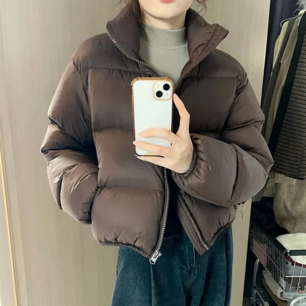 2024 Women's Winter Warm Thick Parkas Chic Brown Long Sleeve Stand
