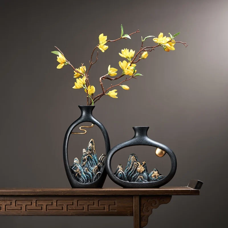 Resin Vase Table Decoration & Accessories Home Decoration Luxury New Chinese Style Mountain Scenery Vase Decoration - Image 3