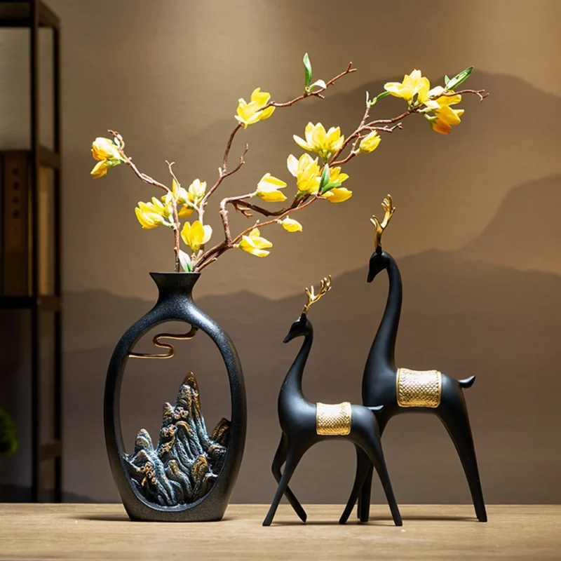 Resin Vase Table Decoration & Accessories Home Decoration Luxury New Chinese Style Mountain Scenery Vase Decoration - Image 2