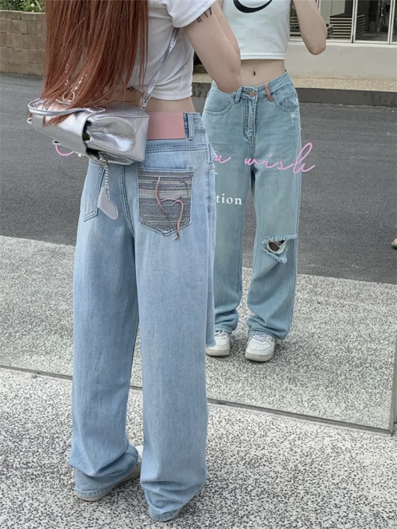PLAMTEE S-XL Women Pockets Jeans Chic Loose Autumn Straight Casual 2023 New Denim Vintage Wide Leg Daily Streetwear Pants - Image 4